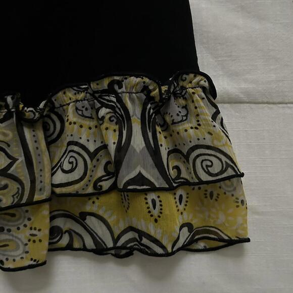 Y2K Dots yellow paisley ruffle blackmini dress with adjustable straps Size small - Picture 5 of 8